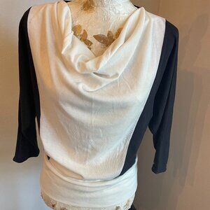 Lightweight Cream and Black Drape Neck Sweater